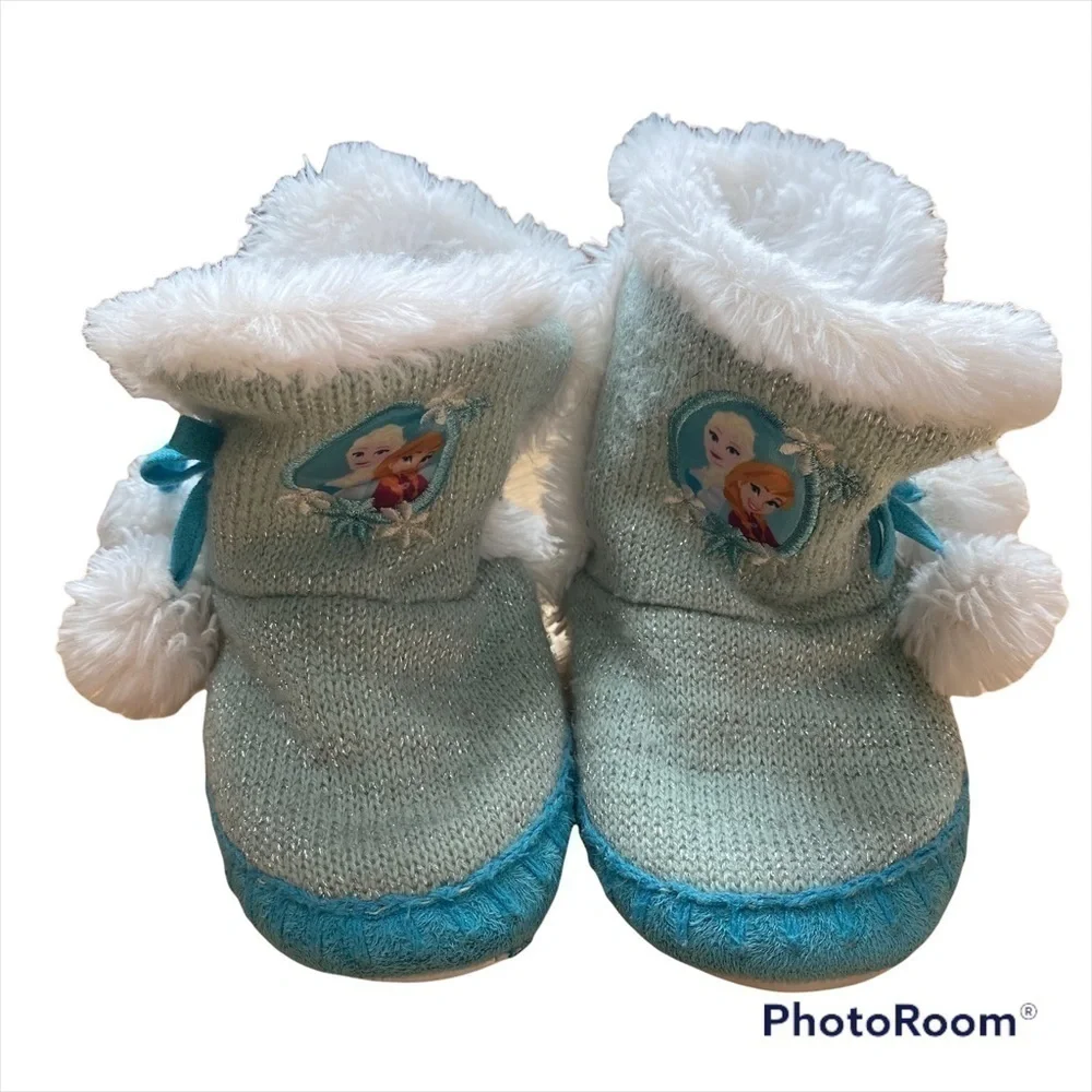 Disney Frozen Slipper Boots Silver Blue 9 10 Girls Toddler